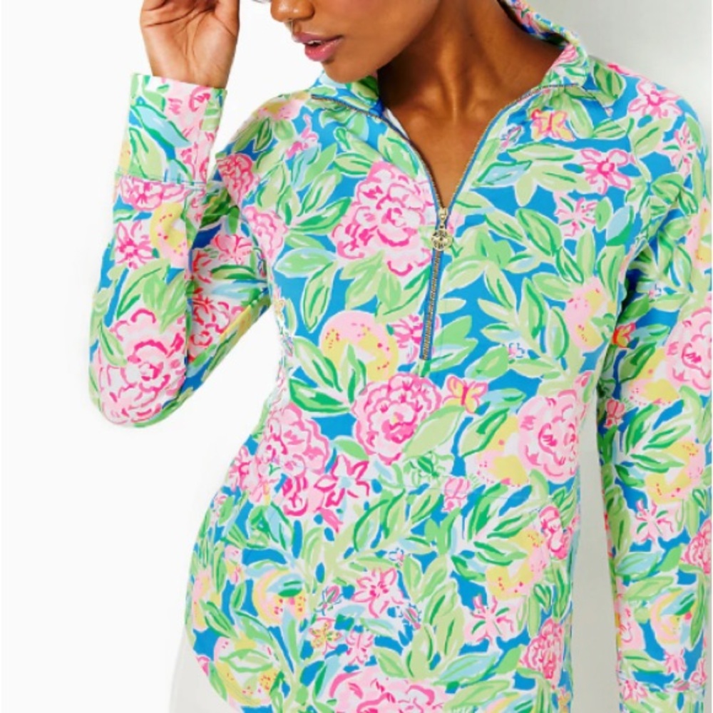 Lilly Pulitzer Skipper Popover Grove Garden Floral UPF 50+ Pullover Top Small